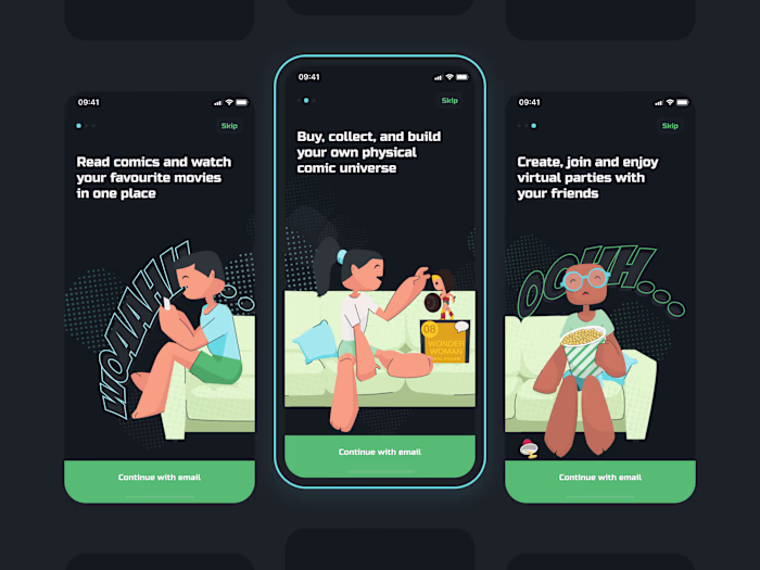 🦸‍♀️ Piratoon - Comic Book Mobile App | Clean & dark interface