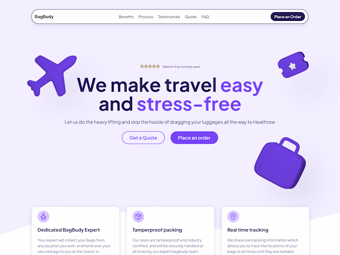 BagBudy - Landing Page + Mobile App Design