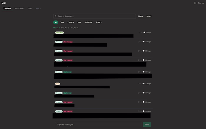 Vigil — AI-powered thought capture
