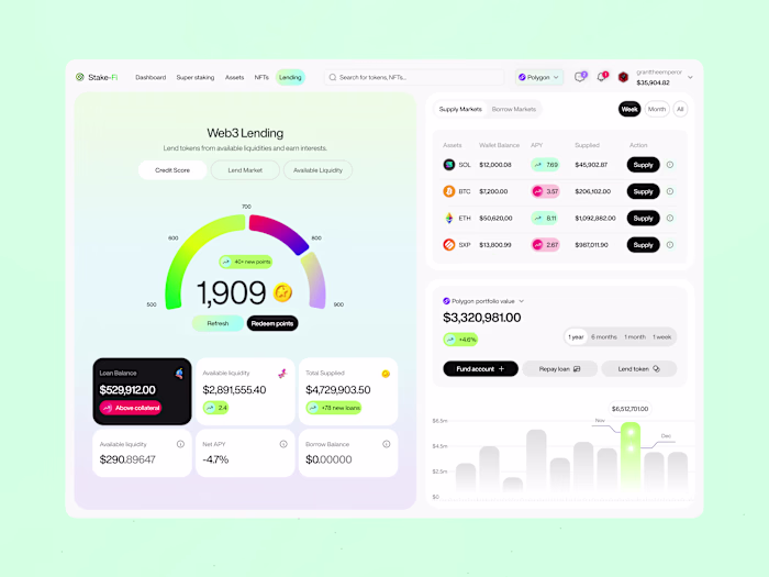 Credit scoring interface for Web3 lending.