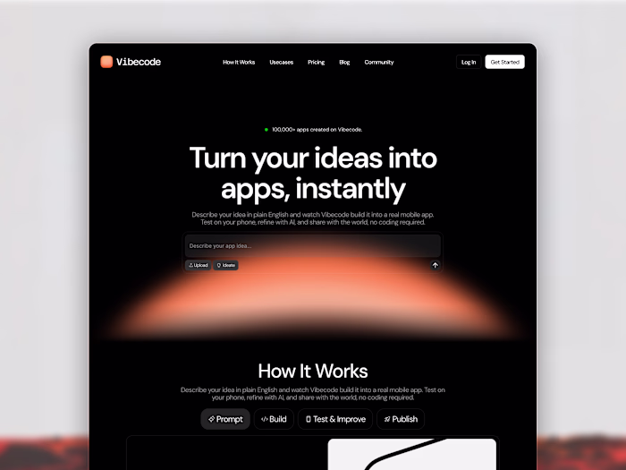 Been playing around with a new landing page idea for Vibecod...