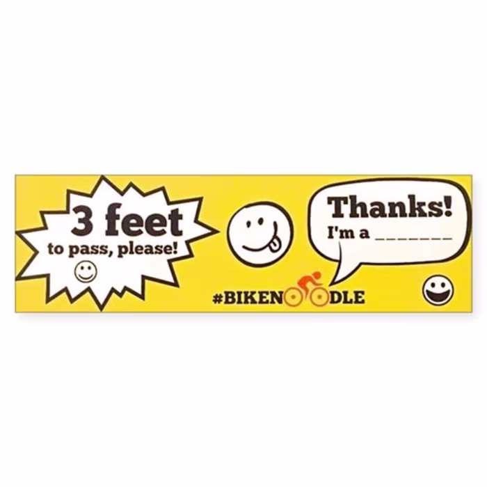 3-Feet to Pass Sticker, plus a Shared Street Sign