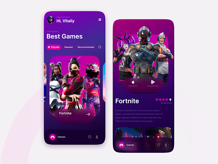 Vibrant Gaming App Interface Design