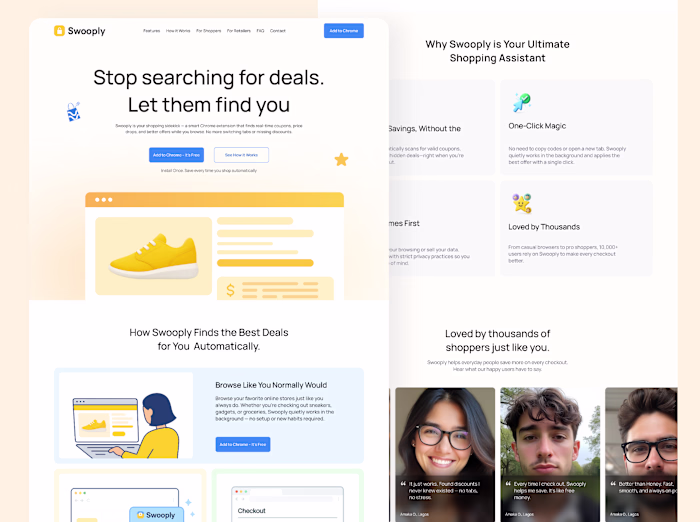 Swooply Smart Shopping Assistant Landing Page Design