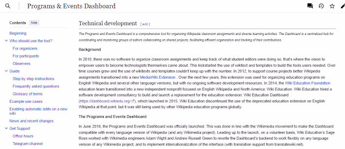 Programs and Events Dashboard Technical Development