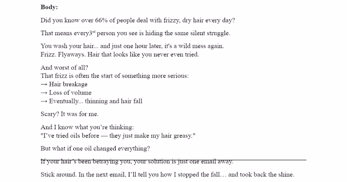 Email Sequence for Hair Oil Promotion