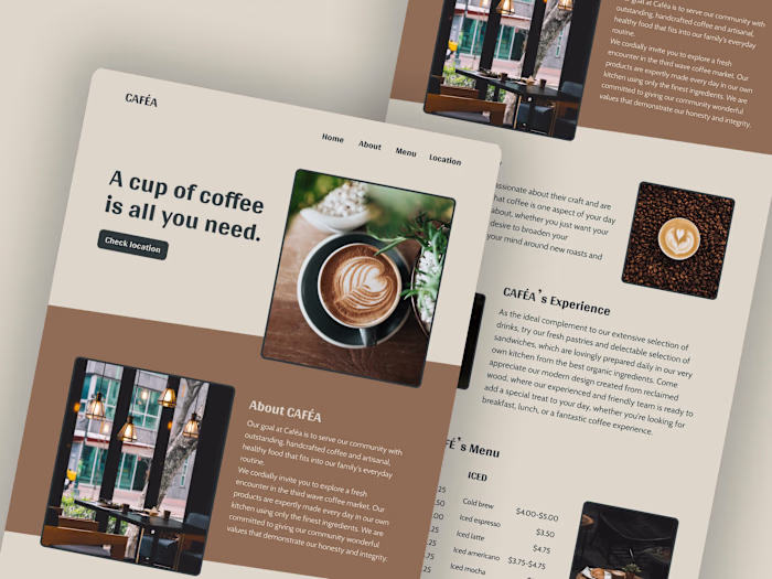 Responsive website design and development for a Coffee Shop