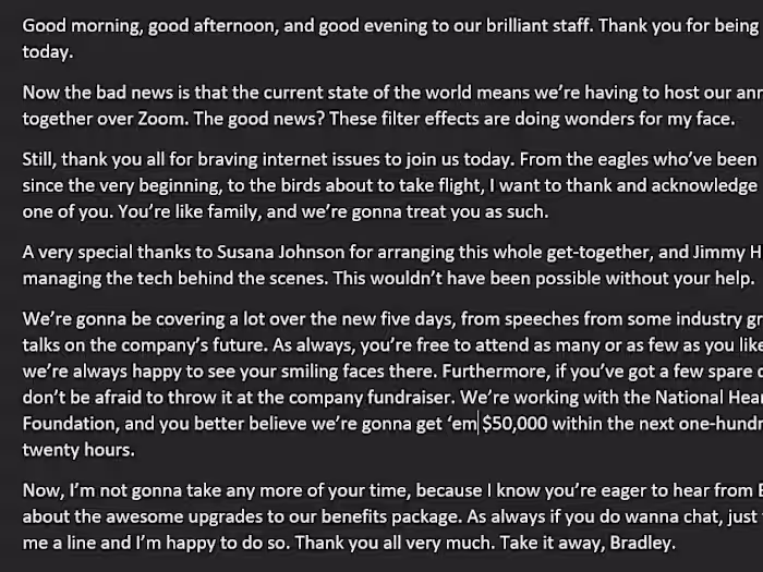 Corporate Speech Sample