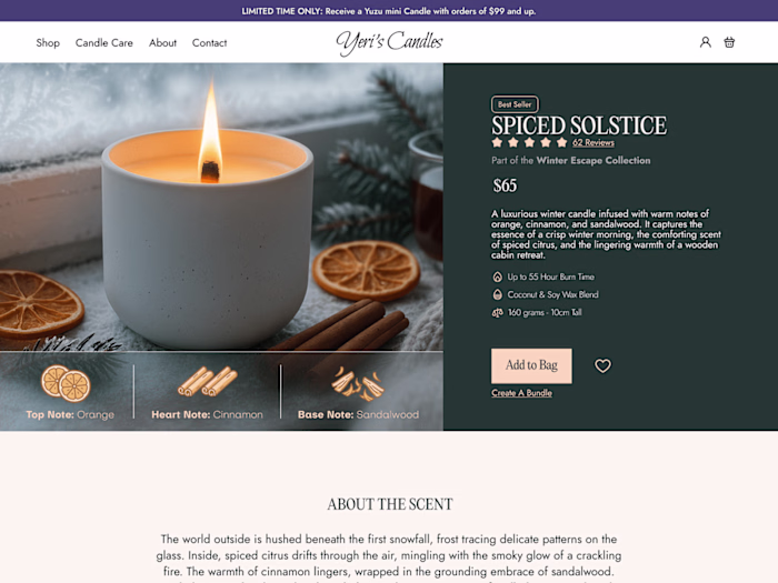 Yeri's Candles E-commerce page