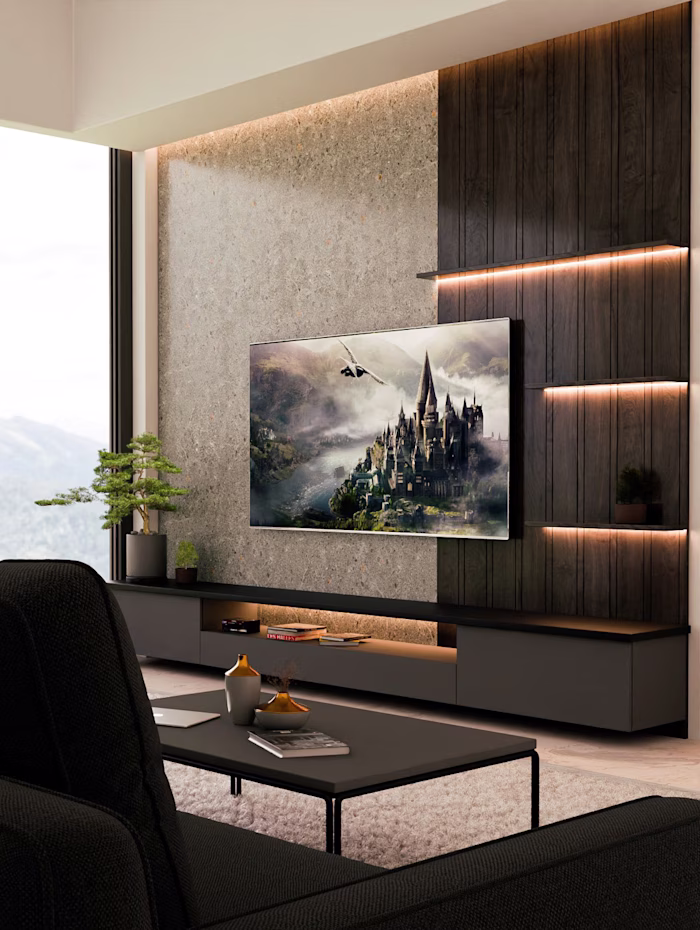 Living Room TV Panel Design – 3D Render in Blender
