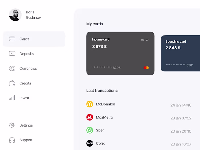 Banking app dashboard