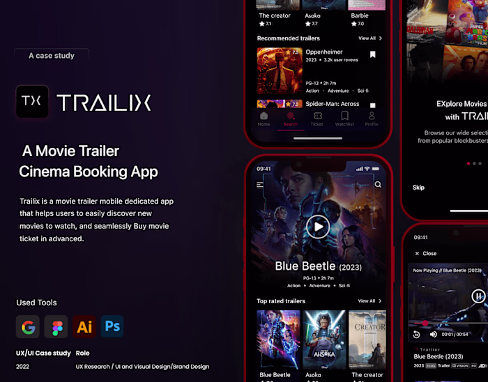 Trailix- Movie trailer booking app, UX case study