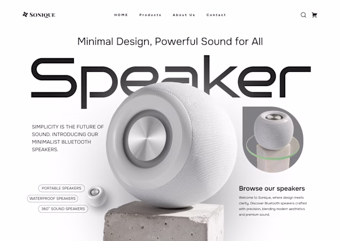 Sonique – Minimalist Bluetooth Speaker Web Design Concept So...