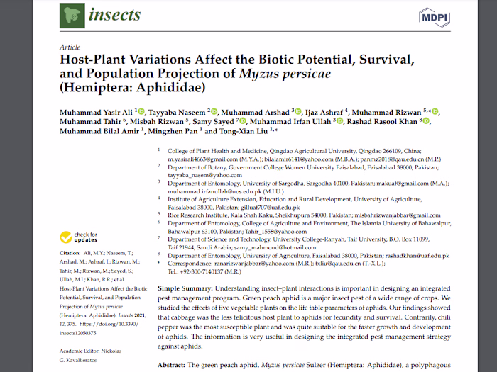 Article published in Insects