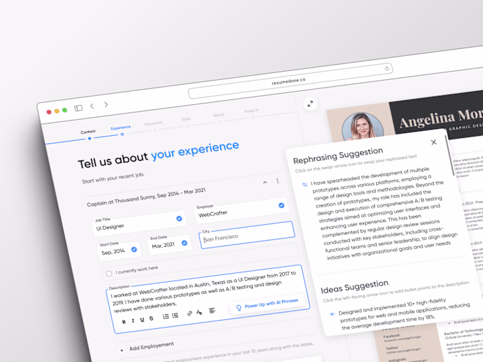 AI Generative Popovers for Resume Builder 