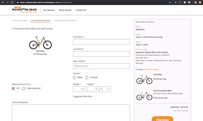 Vail Resorts Epic Mountain Bike Storefront