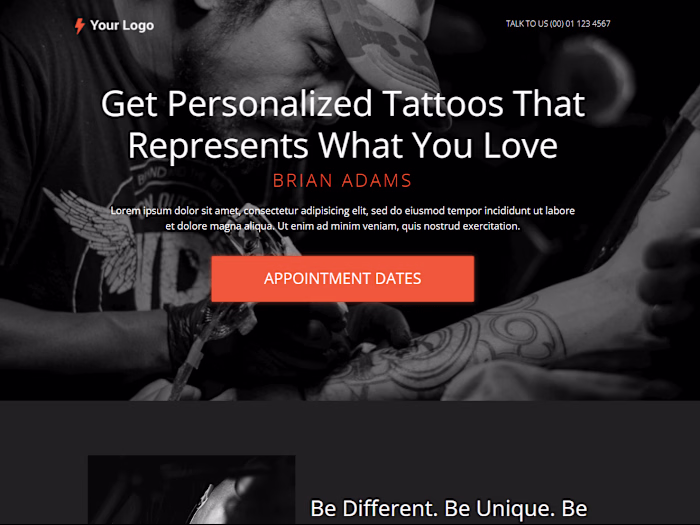 Tattoo shop's website Home page