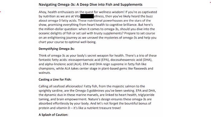Blog writing for a Health Supplement company
