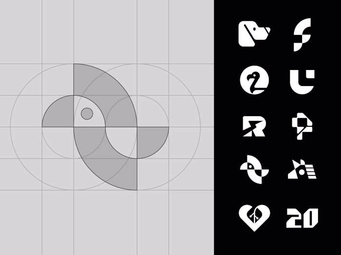 Geometric logos with a demonstration of their construction.