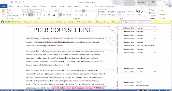 Proofreading of Articles