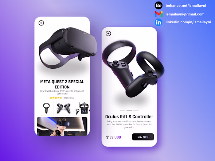 Oculus Quest 2 mobile web UI design concept