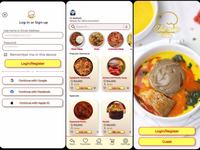 Mobile app design for a local restaurant