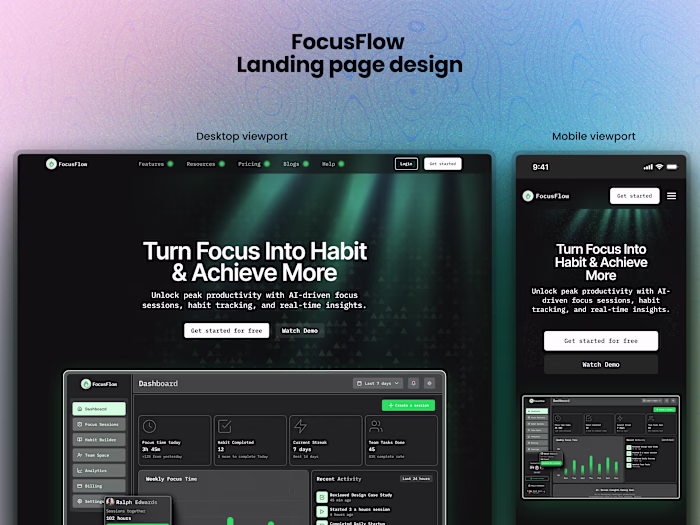 FocusFlow Landing Page Design