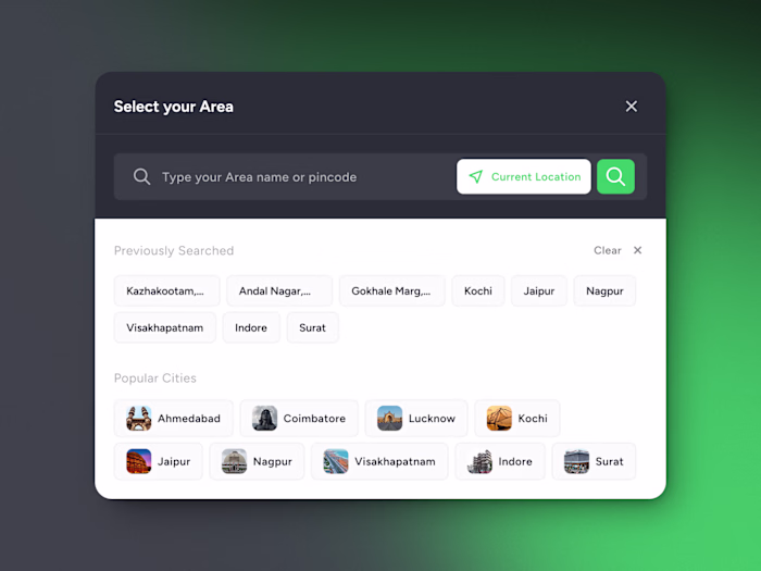 Choose Location Popup Window