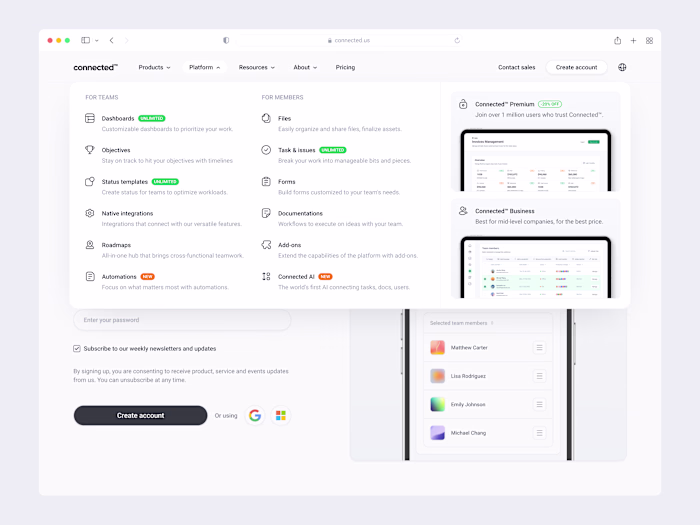 Product Features Dropdown.