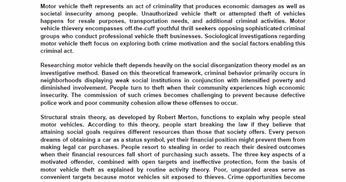 Content Writing: sociology and motor theft