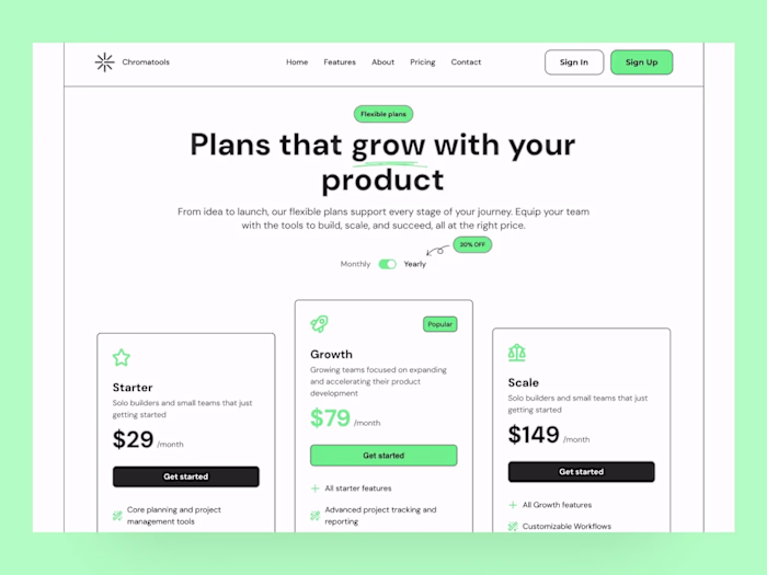 Working on a pricing page