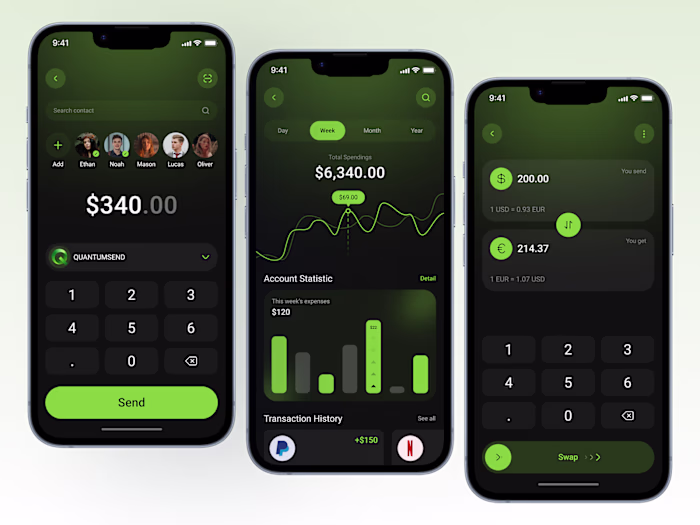 QuantumSend Mobile  Secure Fintech Wallet App UI Concept Design