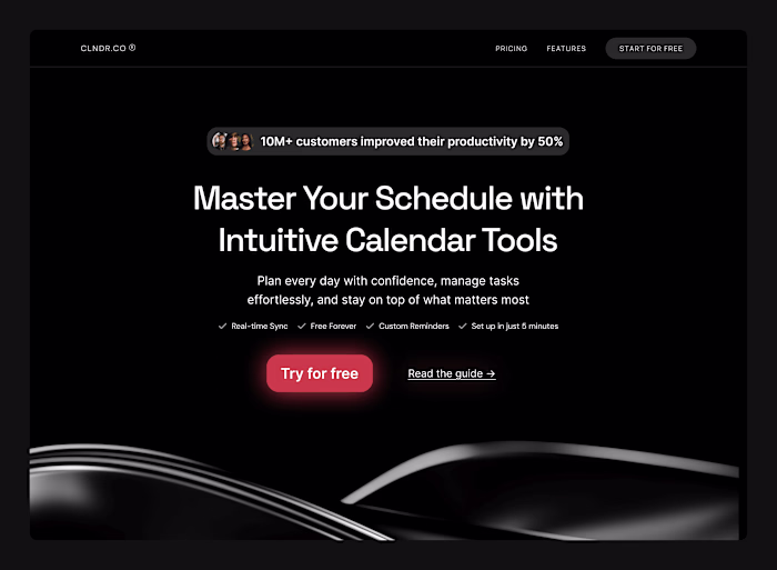 Clndr: Calendar Website Hero Section Design