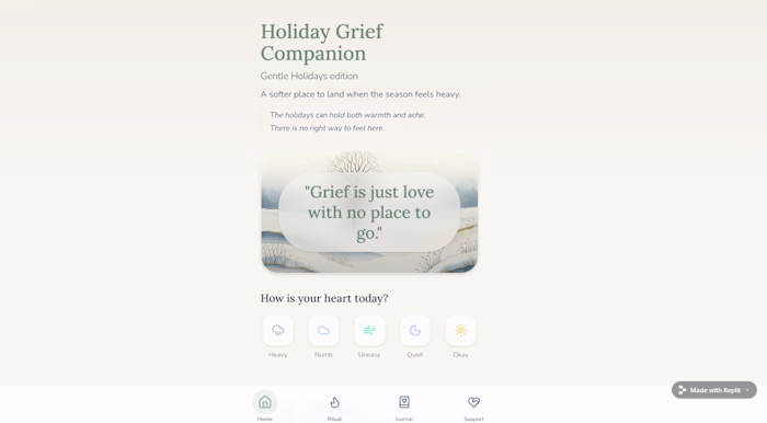 🌲 Holiday Grief Companion — UX prototype I designed a gentl...