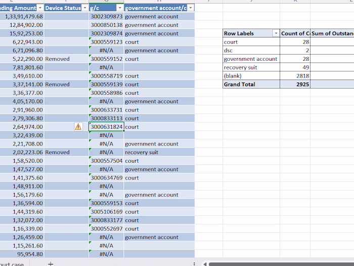 Helped client to summaries 3600+ entries data in just 57 entries