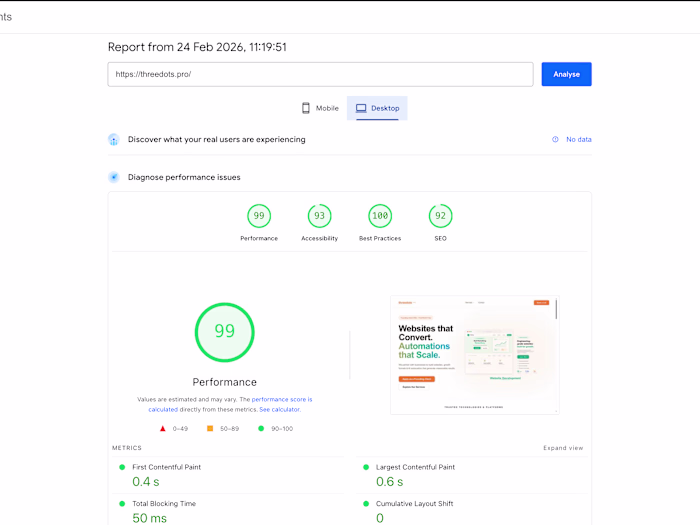 Landing page for threedots