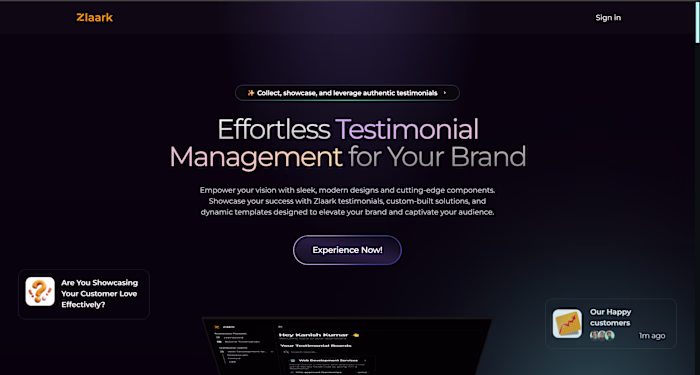 Zlaark Testimonials Platform Development