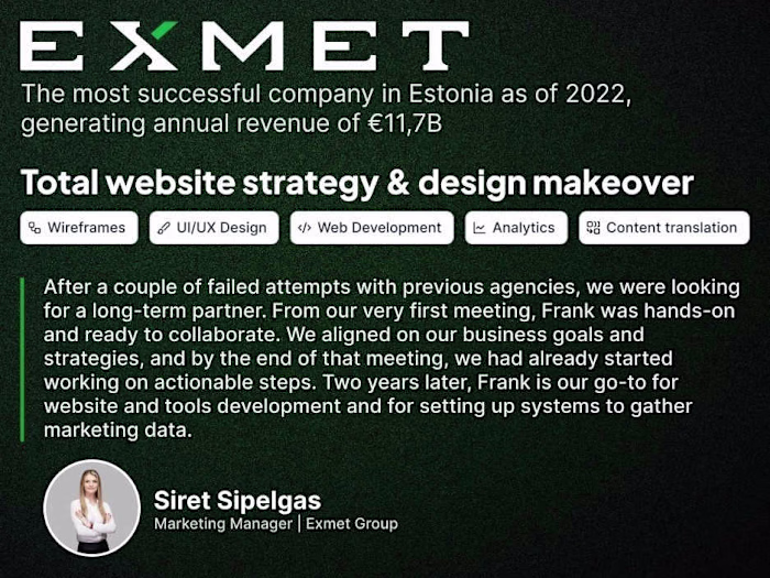 Web Design & Development for €11B+ ARR business Exmet Group
