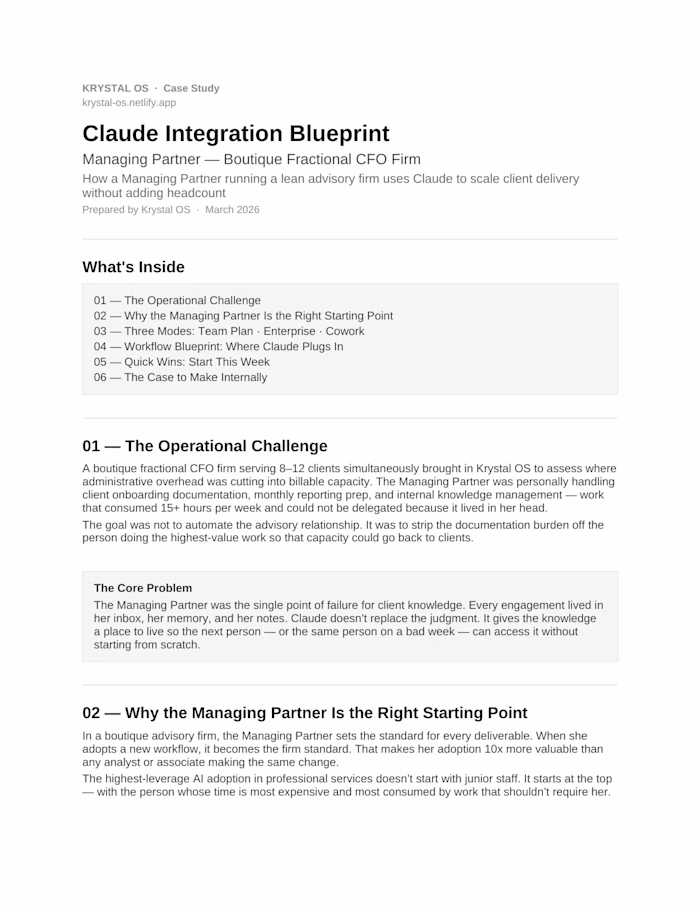 Claude Integration Blueprint — Fractional CFO Firm