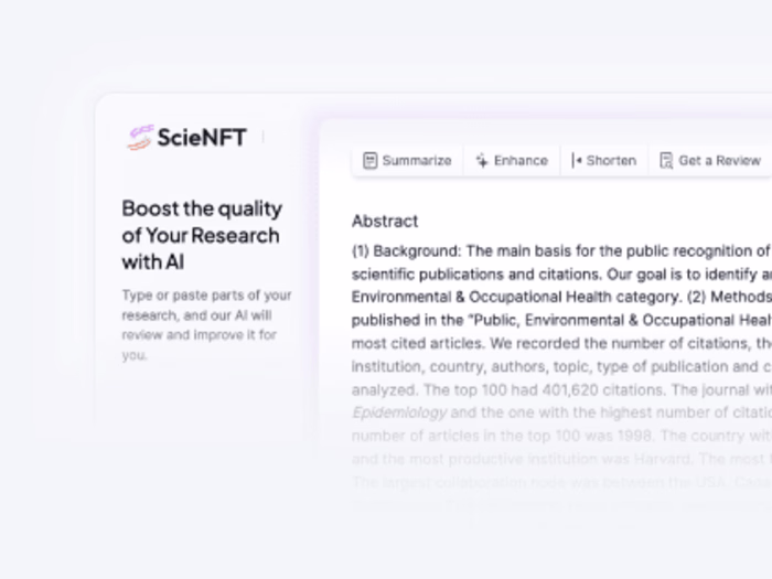 ScieNFT AI • AI-backed research tool 