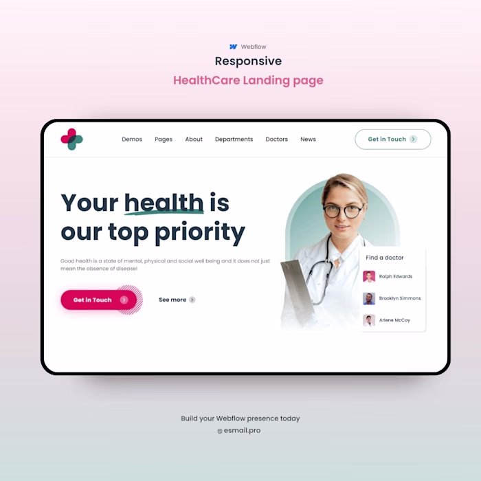 Healthcare Landing Page Design on Webflow