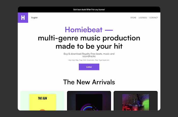Homiebeat — music producer website redevelopment