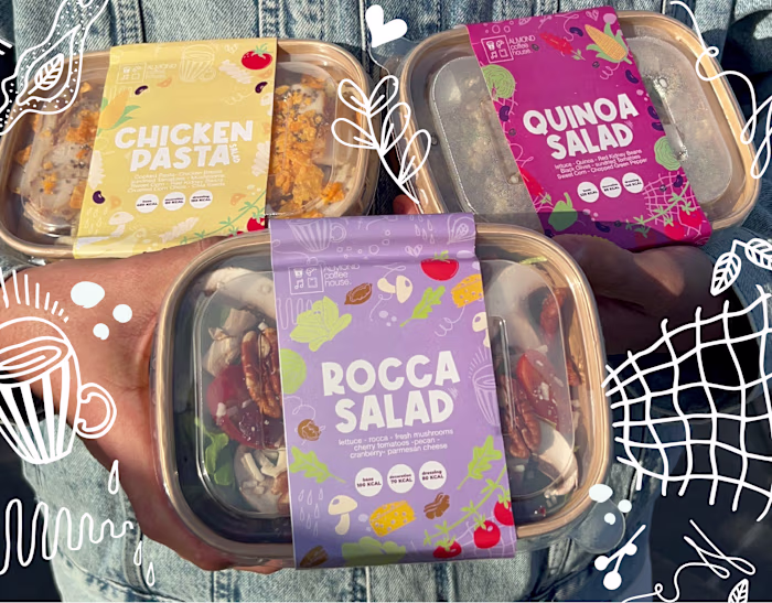 Salad Label Design For Almond Coffee House