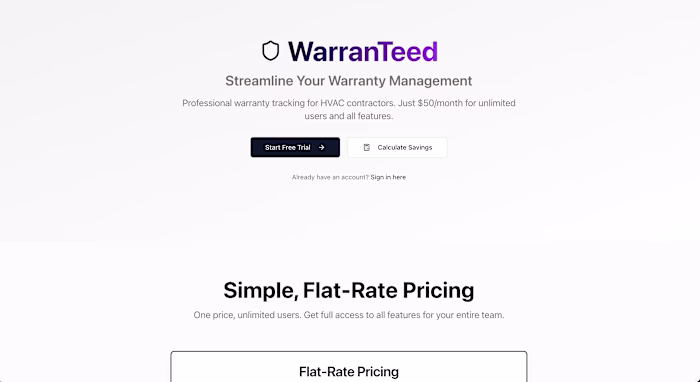 HVAC Warranty Registration Saas Product