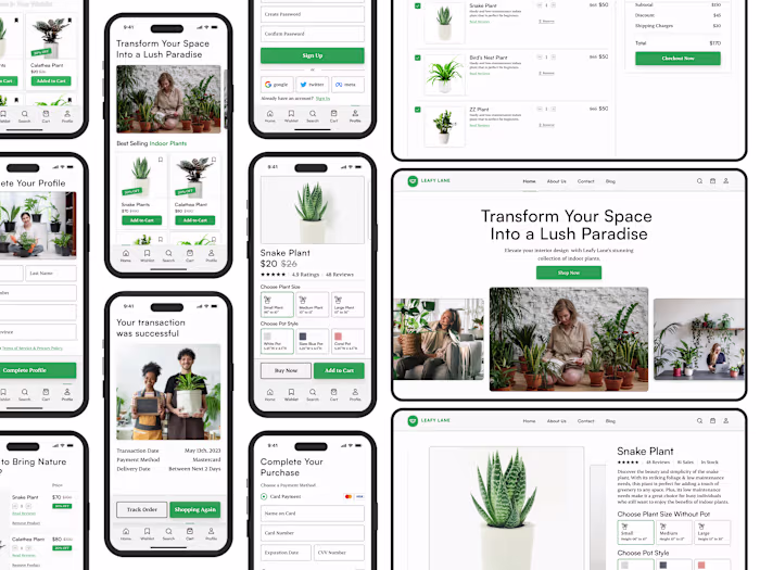 Leafy Lane E-Commerce App & Web Design & Prototype