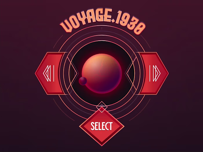 Voyage 1930: Retro planet selector (Rive / UI)