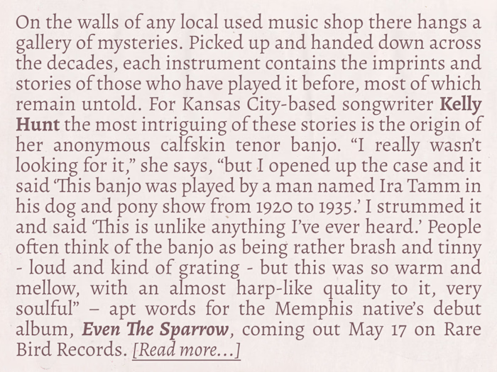 Artist Bio - Kelly Hunt - Even the Sparrow (2019)