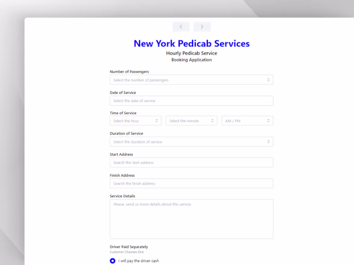 Booking App - NY Hourly Pedicab Service