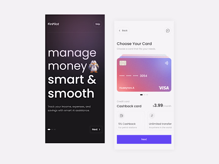 FinPilot: Onboarding & Card Ordering Pages