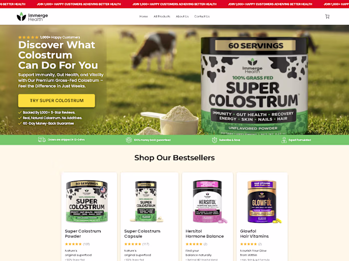 Immerge Health Homepage development on Instant